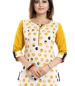 Cream printed cotton short-kurtis
