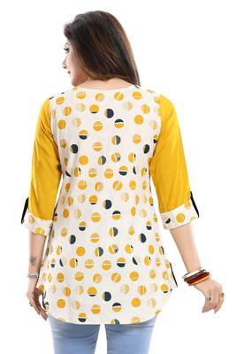 Cream printed cotton short-kurtis 2
