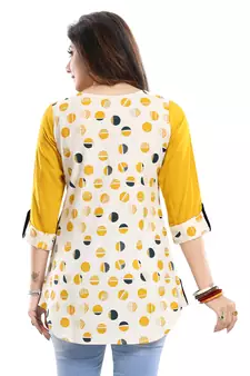 Cream printed cotton short-kurtis