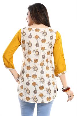 Cream printed cotton short-kurtis 2