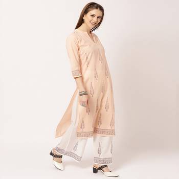 Peach printed cotton kurta-sets 4