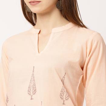 Peach printed cotton kurta-sets 5