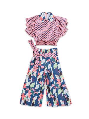 Pink floral print georgette girls-top-bottom 1