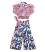 Pink floral print georgette girls-top-bottom