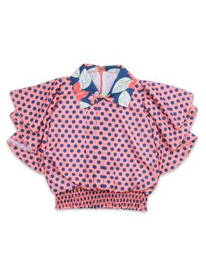 Pink floral print georgette girls-top-bottom 2
