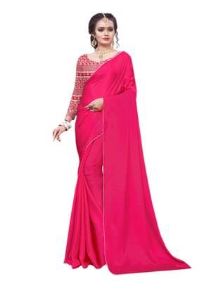 Pink plain chiffon saree with blouse 1