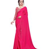 Pink plain chiffon saree with blouse