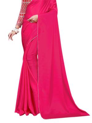 Pink plain chiffon saree with blouse 2