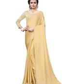 Beige plain chiffon saree with blouse