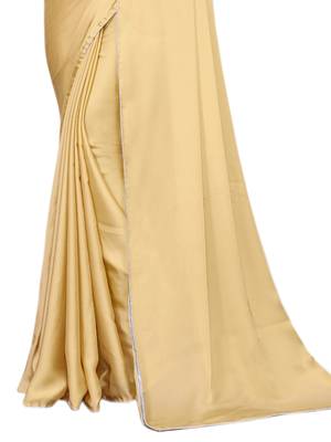 Beige plain chiffon saree with blouse 2