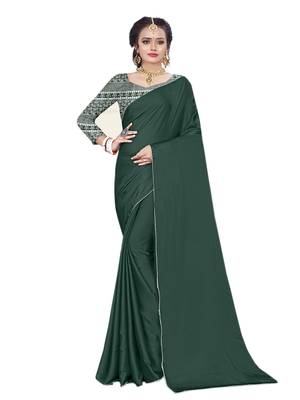 Green plain chiffon saree with blouse 1