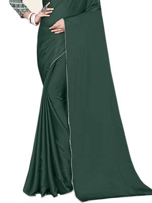 Green plain chiffon saree with blouse 2