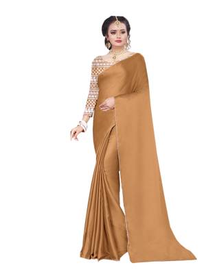 Brown plain chiffon saree with blouse 1