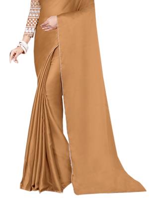 Brown plain chiffon saree with blouse 2