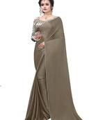 Beige plain chiffon saree with blouse