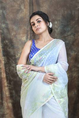 White woven blended cotton saree  2