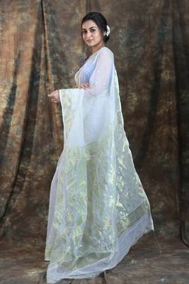 White woven blended cotton saree  3