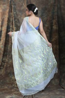 White woven blended cotton saree  4