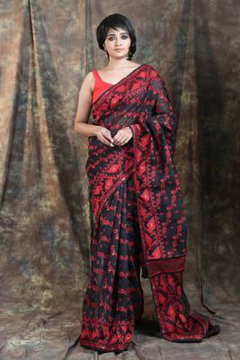 Black Woven Blended Cotton Saree Without Blouse 1