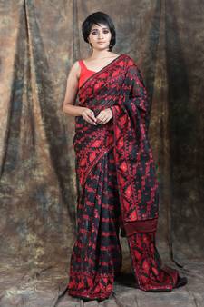 Black Woven Blended Cotton Saree Without Blouse
