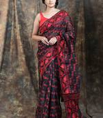 Black Woven Blended Cotton Saree Without Blouse