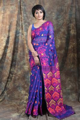 Purple Woven Blended Cotton Saree Without Blouse 1