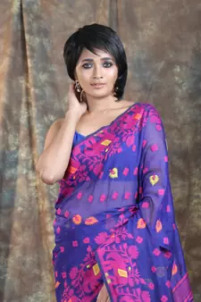 Purple Woven Blended Cotton Saree Without Blouse