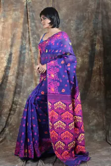 Purple Woven Blended Cotton Saree Without Blouse