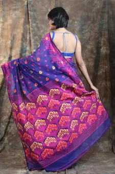 Purple Woven Blended Cotton Saree Without Blouse