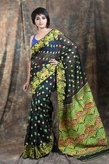 Black Woven Blended Cotton Saree Without Blouse