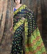 Black Woven Blended Cotton Saree Without Blouse