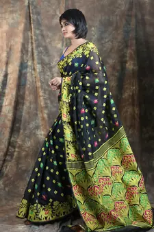 Black Woven Blended Cotton Saree Without Blouse