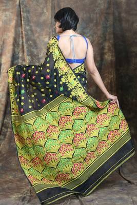 Black Woven Blended Cotton Saree Without Blouse 4