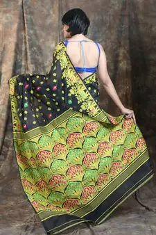 Black Woven Blended Cotton Saree Without Blouse