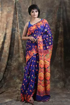 Purple Woven Blended Cotton Saree Without Blouse