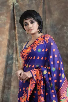 Purple Woven Blended Cotton Saree Without Blouse