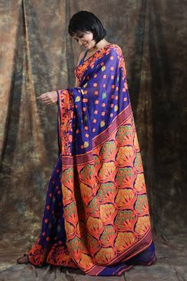 Purple Woven Blended Cotton Saree Without Blouse 3