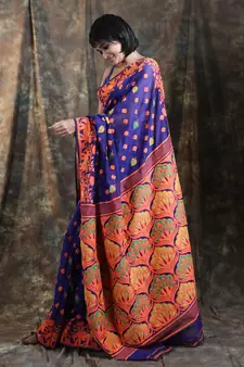 Purple Woven Blended Cotton Saree Without Blouse