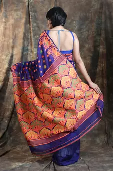 Purple Woven Blended Cotton Saree Without Blouse