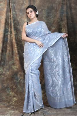 Grey woven blended cotton saree  1