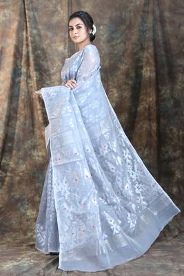 Grey woven blended cotton saree  3