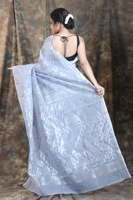 Grey woven blended cotton saree  4