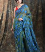 Olive Woven Blended Cotton Saree Without Blouse