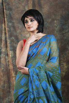 Olive Woven Blended Cotton Saree Without Blouse 2