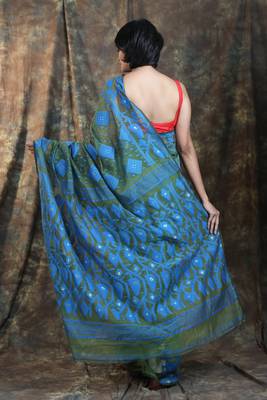 Olive Woven Blended Cotton Saree Without Blouse 4