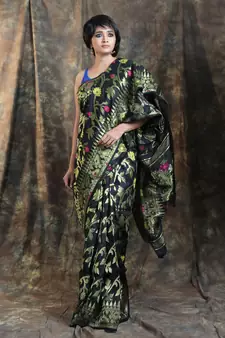Black Woven Blended Cotton Saree Without Blouse