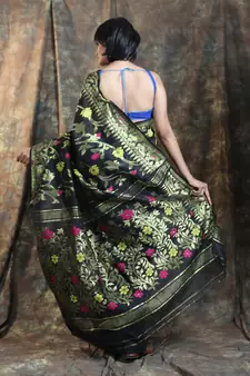 Black Woven Blended Cotton Saree Without Blouse