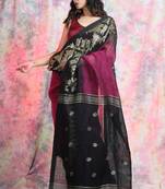 Magenta woven linen saree with blouse
