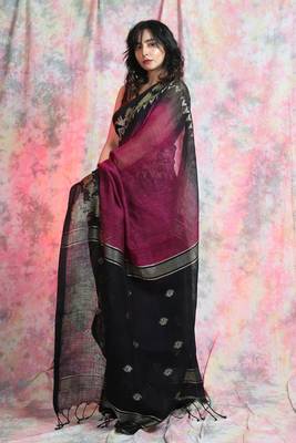 Magenta woven linen saree with blouse 3