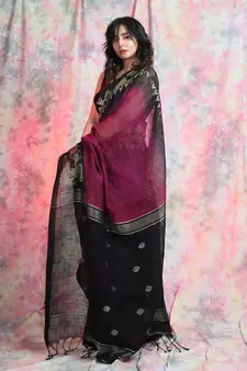 Magenta woven linen saree with blouse